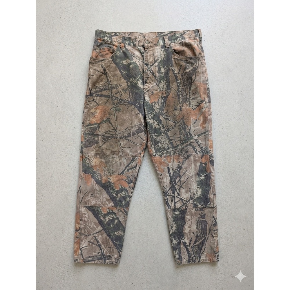 Vintage Wrangler Mens 38x32 Fusion 3D Camo Denim Hunting‎ Pants Double Knee